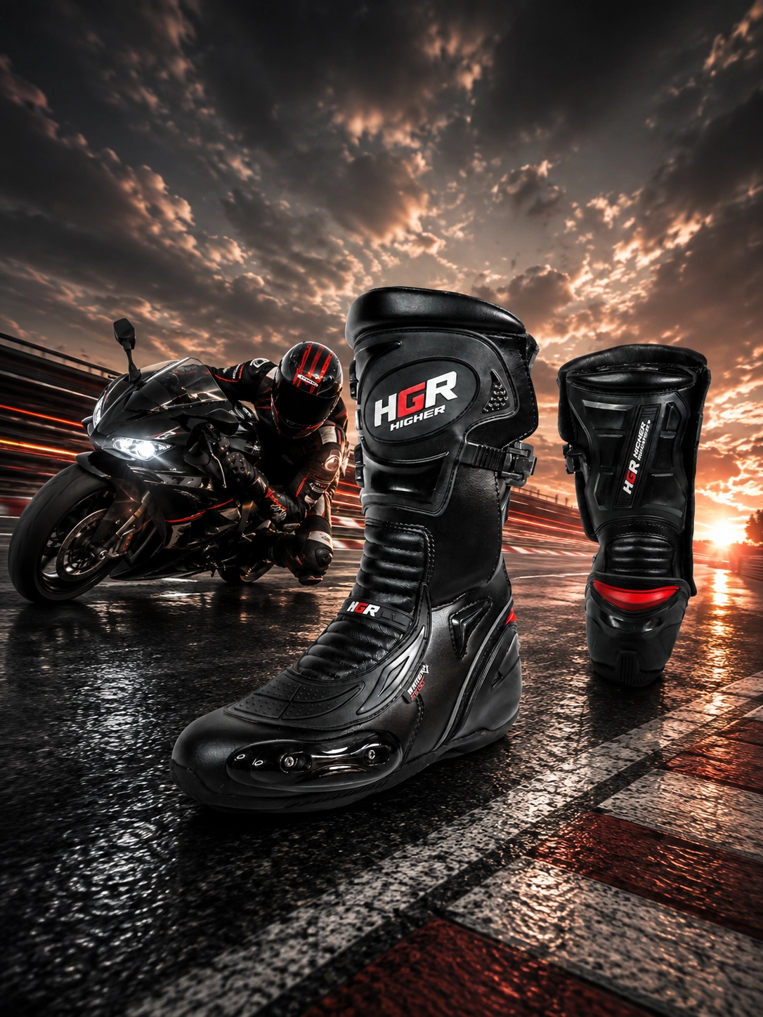 Botas HGR Racing para conducción deportiva en moto